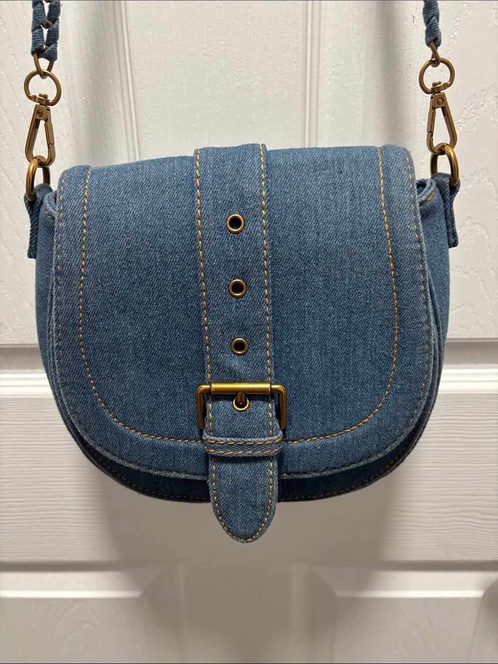 House of Harlow 1960 Denim Saddle Crossbody - Blue